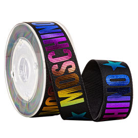 Zwart Gedrukt Grosgrain-de Regenbooggoud van de Lintfolie voor Vakantiegiften Verpakking