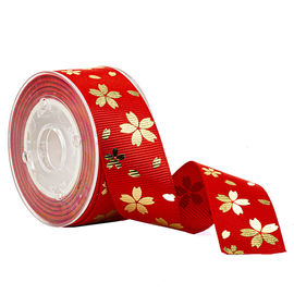 De rode Gedrukte Gouden Bloem van Douanegrosgrain Lint voor Giftdozen Verpakking